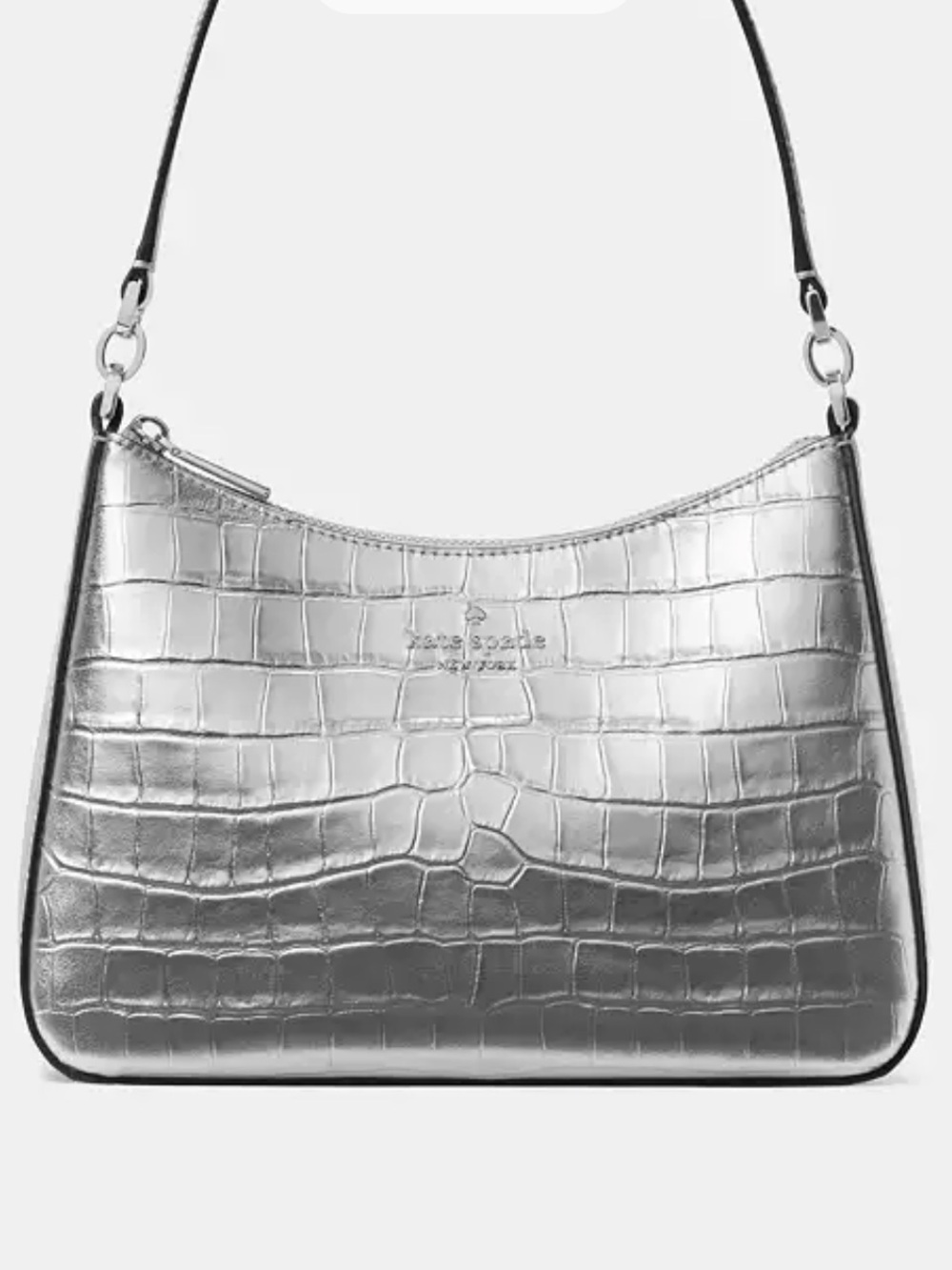 Kate Spade Silver Croc-Embossed Shoulder Bag / Crossbody Bad (Margot)